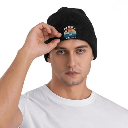 Retro Just A Chill Guy Knitted Caps Women's Men's Skullies Beanies Autumn Winter Hats Acrylic Crochet Caps