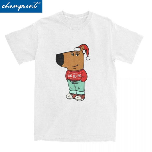 Chill Guy Christmas T Shirt Men 100%Cotton Tops Printed Crewneck Short Sleeve