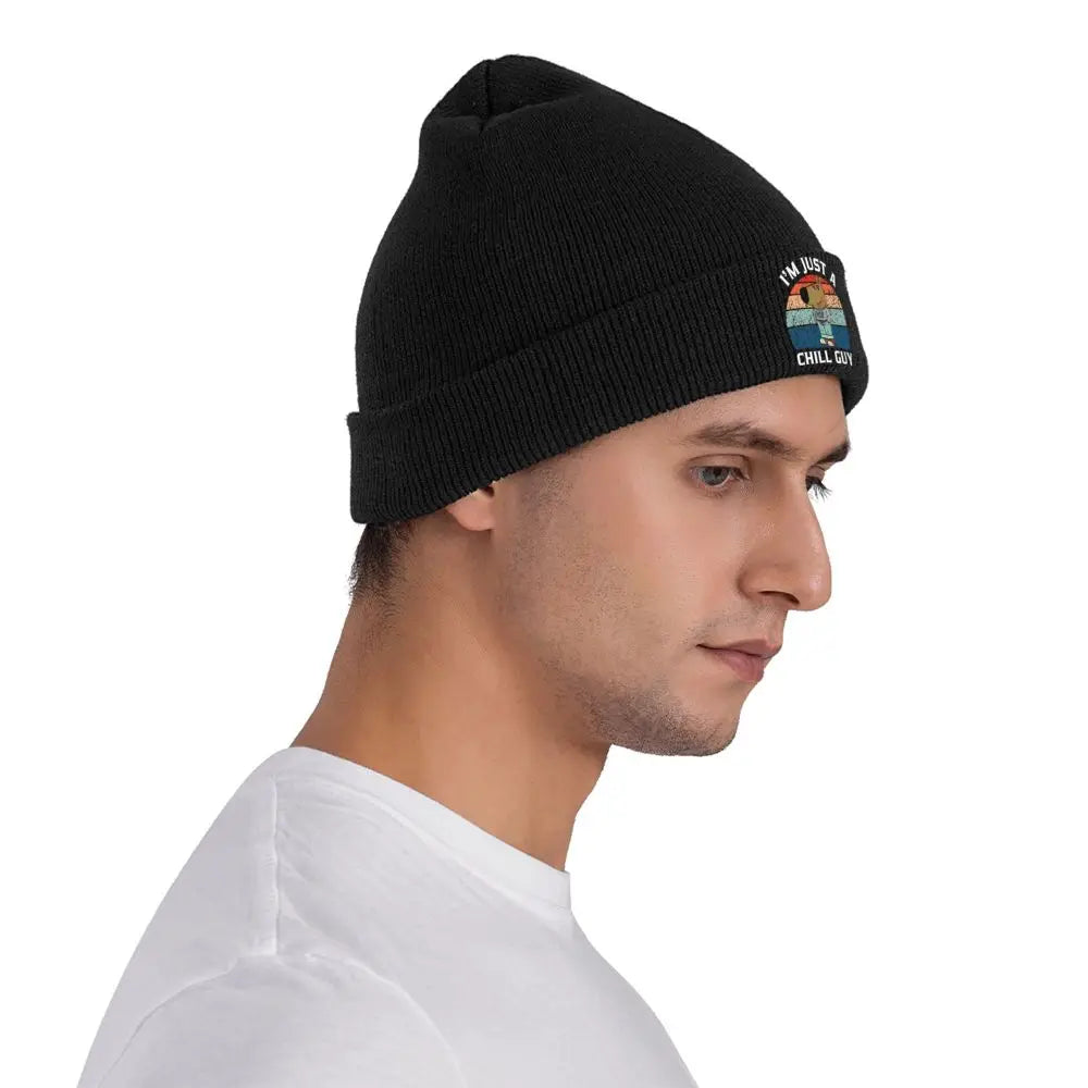 Retro Just A Chill Guy Knitted Caps Women's Men's Skullies Beanies Autumn Winter Hats Acrylic Crochet Caps