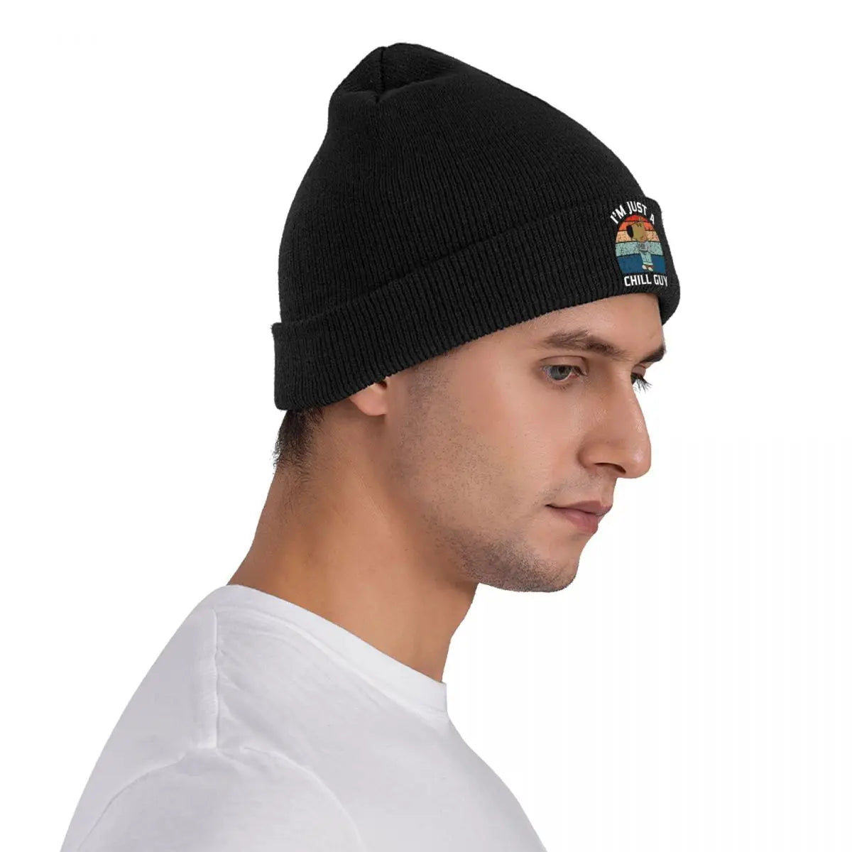 Retro Just A Chill Guy Knitted Caps Women's Men's Skullies Beanies Autumn Winter Hats Acrylic Crochet Caps