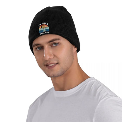 Retro Just A Chill Guy Knitted Caps Women's Men's Skullies Beanies Autumn Winter Hats Acrylic Crochet Caps