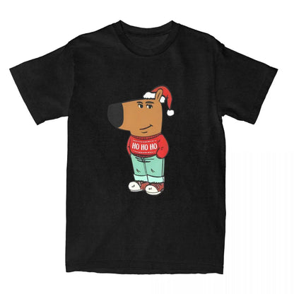 Chill Guy Christmas T Shirt Men 100%Cotton Tops Printed Crewneck Short Sleeve